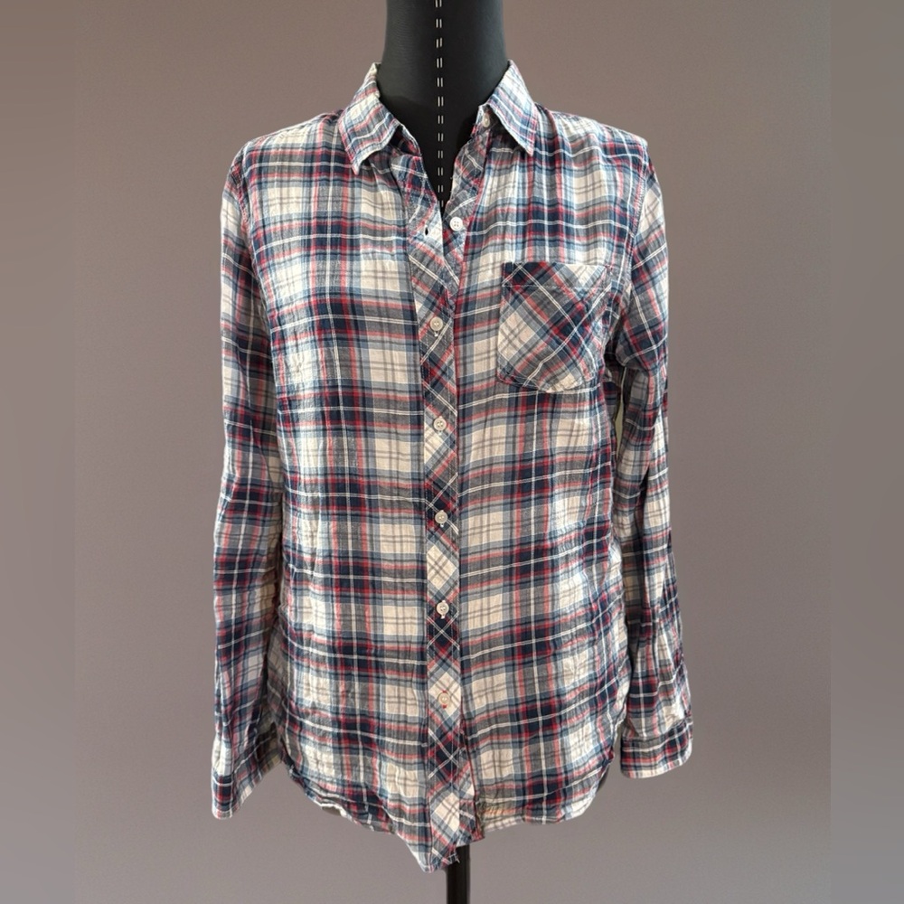 Sandra Ingrish Women's Plaid Button Down Shirt - Red, Blue, and White